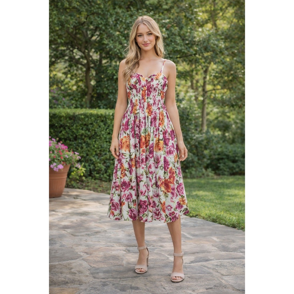Teri Jon Rickie Freeman Dress Bow Tie Pink Orange Floral Women's 8 Wedding Event